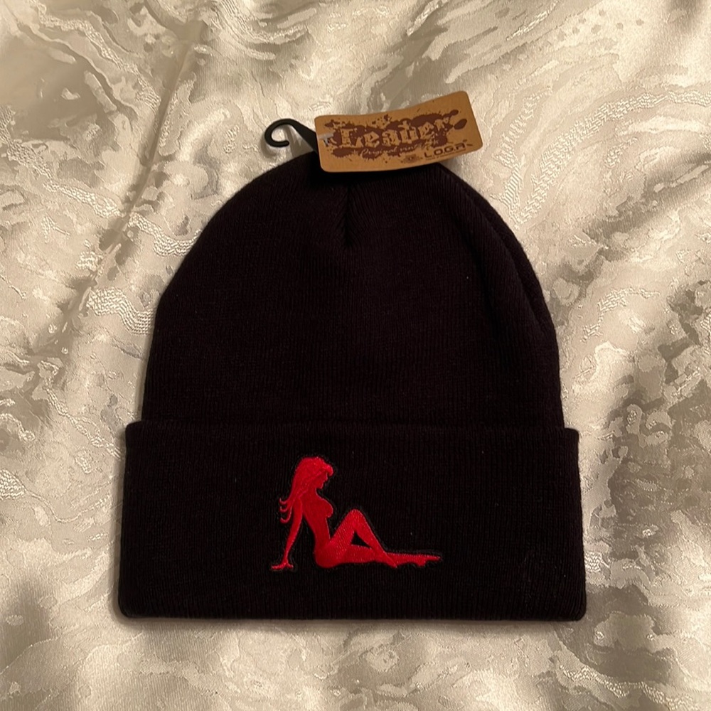 Brand new knit hats with embroidered lady on front